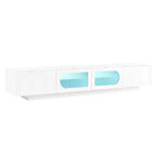 Meuble TV LED avec portes en verre, console multimédia en bois avec portes d'armoire cintrées