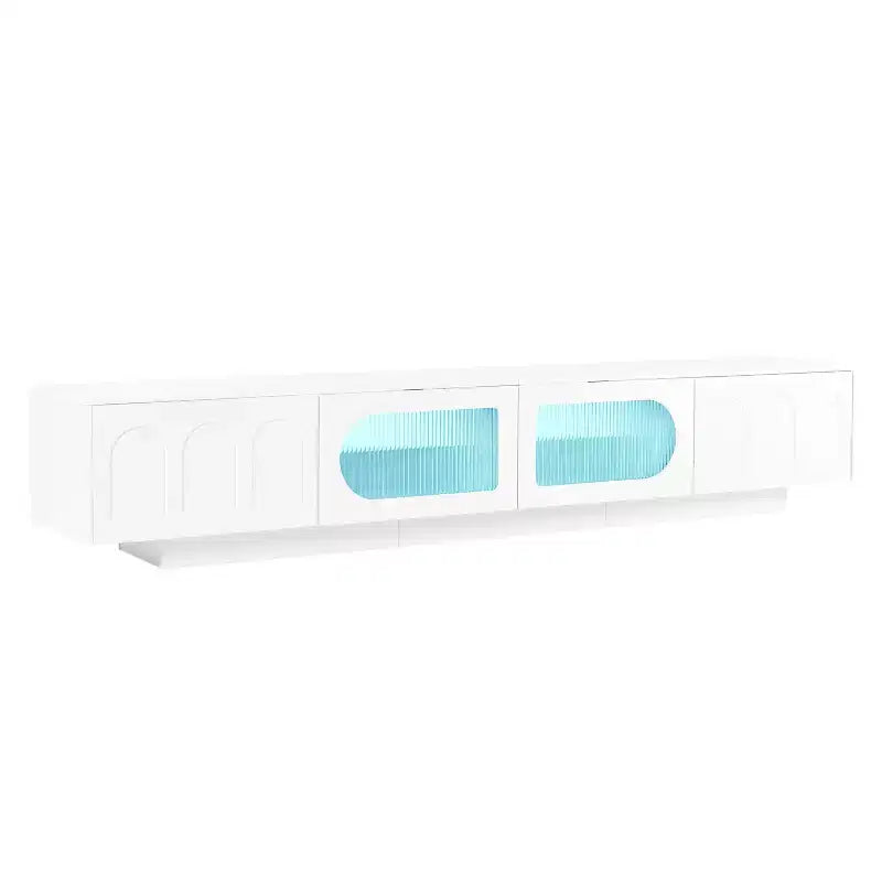Meuble TV LED avec portes en verre, console multimédia en bois avec portes d'armoire cintrées