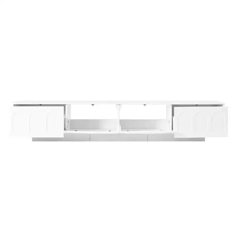 Meuble TV LED avec portes en verre, console multimédia en bois avec portes d'armoire cintrées
