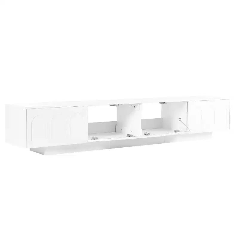 Meuble TV LED avec portes en verre, console multimédia en bois avec portes d'armoire cintrées