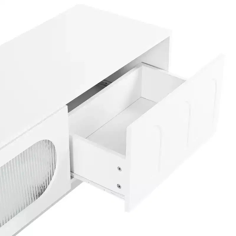 Meuble TV LED avec portes en verre, console multimédia en bois avec portes d'armoire cintrées
