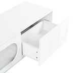 Meuble TV LED avec portes en verre, console multimédia en bois avec portes d'armoire cintrées