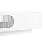 Meuble TV LED avec portes en verre, console multimédia en bois avec portes d'armoire cintrées