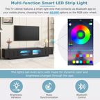 Meuble TV LED avec portes en verre, console multimédia en bois avec portes d'armoire cintrées