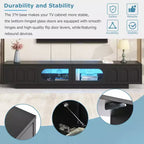 Meuble TV LED avec portes en verre, console multimédia en bois avec portes d'armoire cintrées