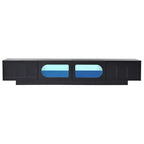 Meuble TV LED avec portes en verre, console multimédia en bois avec portes d'armoire cintrées