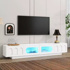 Meuble TV LED avec portes en verre, console multimédia en bois avec portes d'armoire cintrées