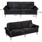Canapé Embellissements Velours Noir Luxueux Pieds en Bois d'Hévéa