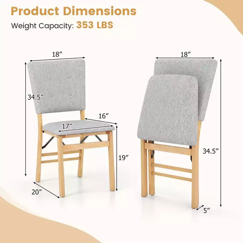 Chaise de salle à manger pliable avec assise rembourrée, dossier inclinable et pieds en bois d'hévéa