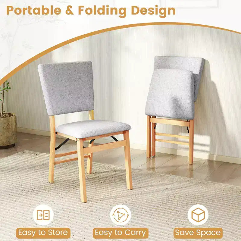 Chaise de salle à manger pliable avec assise rembourrée, dossier inclinable et pieds en bois d'hévéa