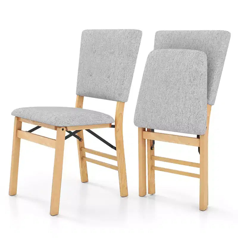 Chaise de salle à manger pliable avec assise rembourrée, dossier inclinable et pieds en bois d'hévéa