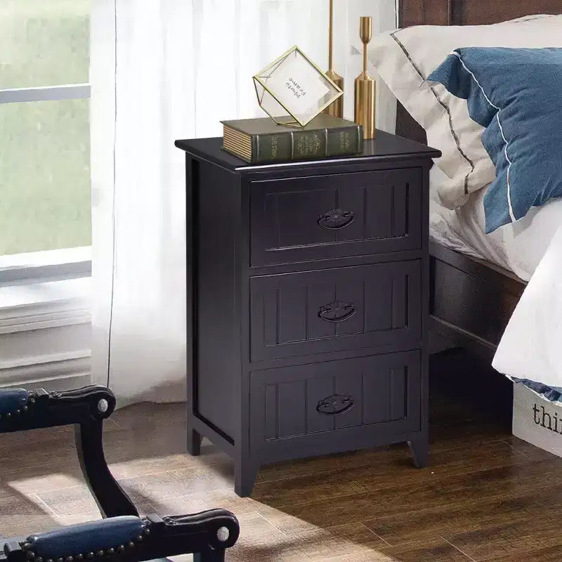 Table de chevet avec 3 tiroirs, rangement en bois, pour chambre à coucher, couleur noire