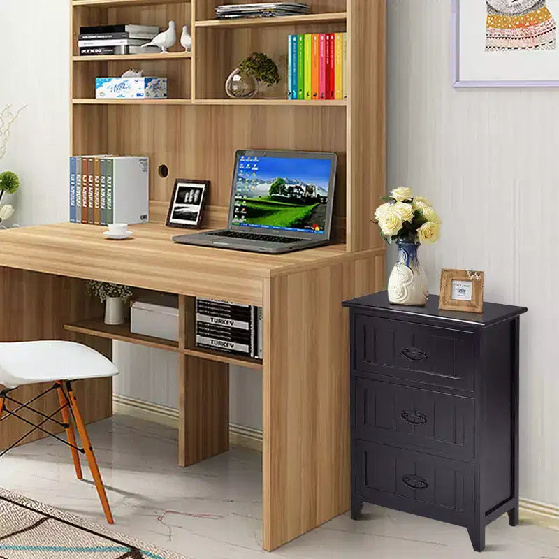 Table de chevet avec 3 tiroirs, rangement en bois, pour chambre à coucher, couleur noire