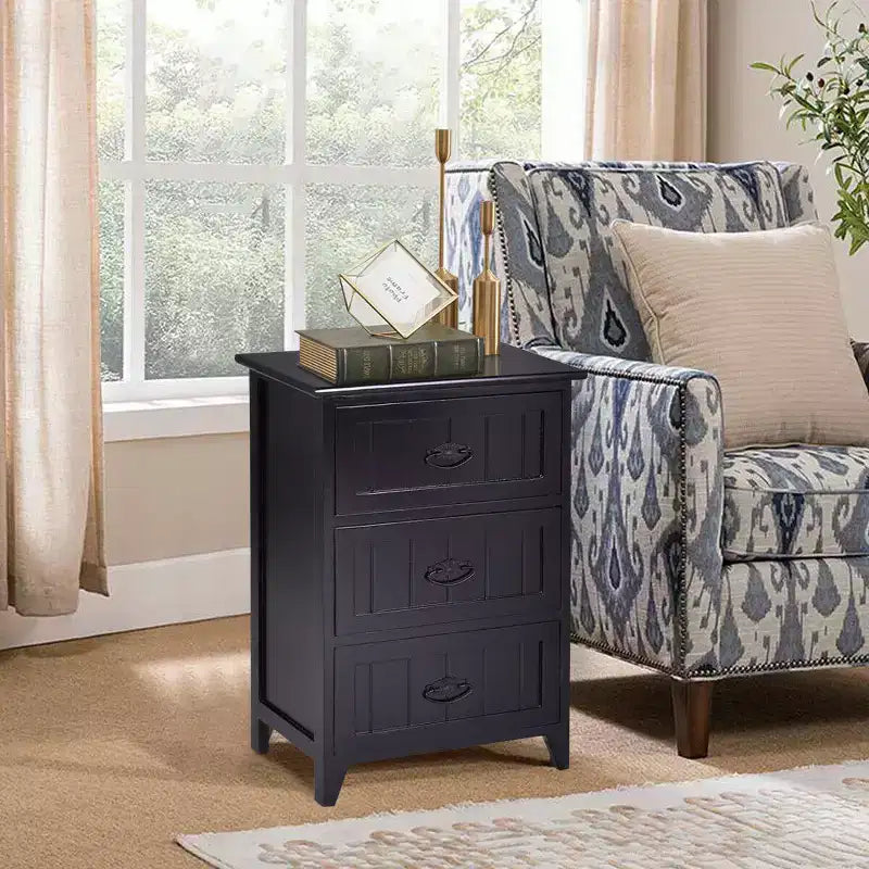 Table de chevet avec 3 tiroirs, rangement en bois, pour chambre à coucher, couleur noire
