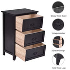 Table de chevet avec 3 tiroirs, rangement en bois, pour chambre à coucher, couleur noire
