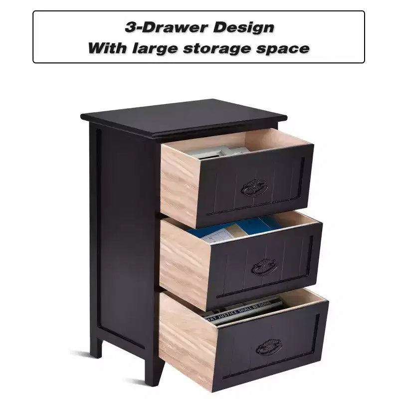 Table de chevet avec 3 tiroirs, rangement en bois, pour chambre à coucher, couleur noire
