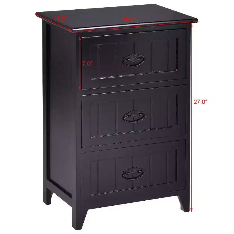 Table de chevet avec 3 tiroirs, rangement en bois, pour chambre à coucher, couleur noire