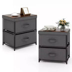 Costway 2PCS 2 Drawer Dresser Fabric Storage Organizer Nightstand Bedside Sofa Table