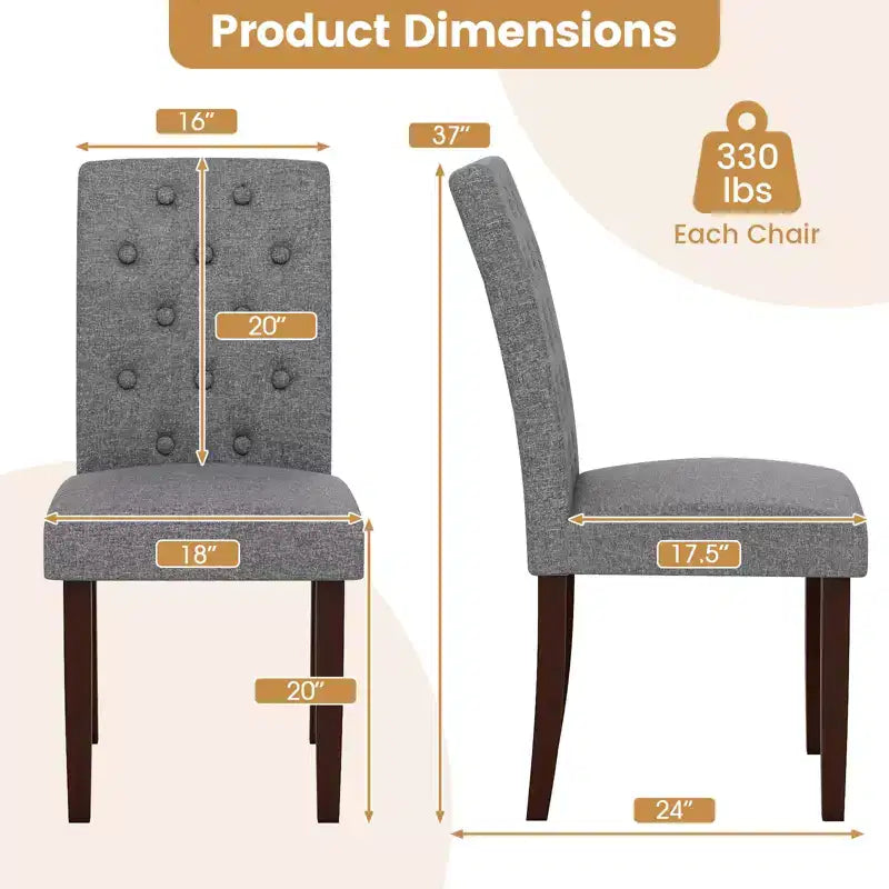 Chaise de salle à manger en bois Pieds en hévéa Assise rembourrée Ressorts en S