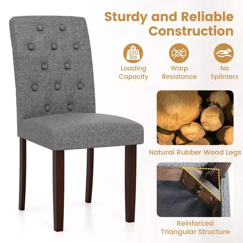 Chaise de salle à manger en bois Pieds en hévéa Assise rembourrée Ressorts en S