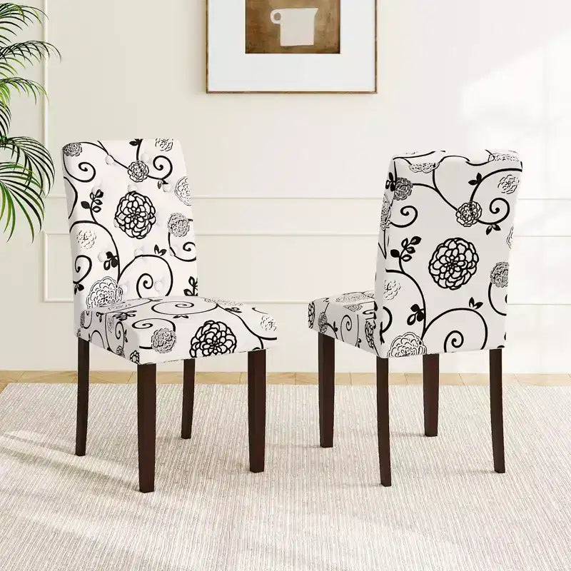 Chaise de salle à manger en bois Pieds en hévéa Assise rembourrée Ressorts en S