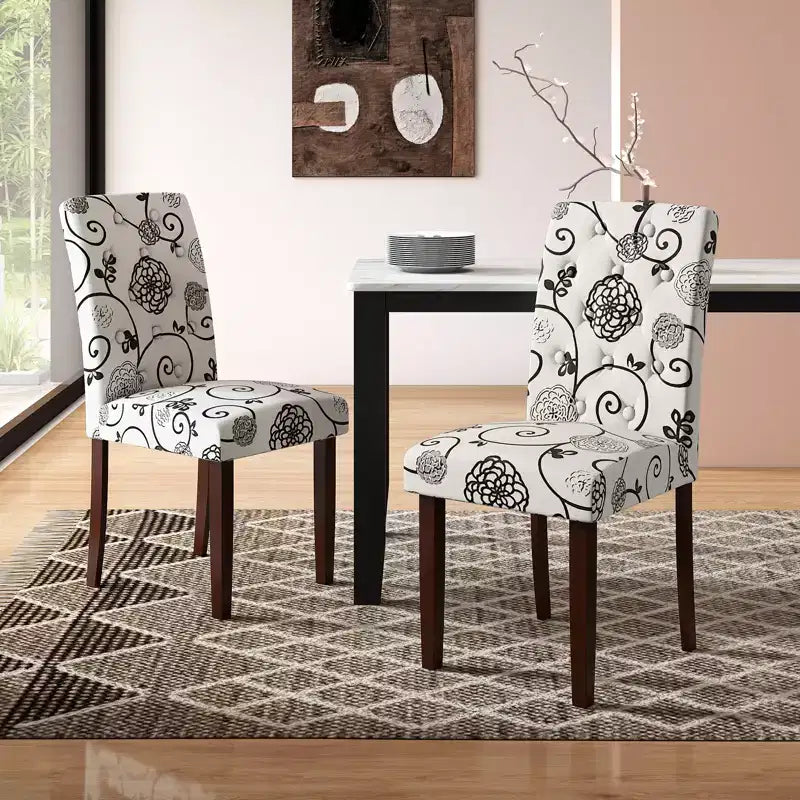 Chaise de salle à manger en bois Pieds en hévéa Assise rembourrée Ressorts en S