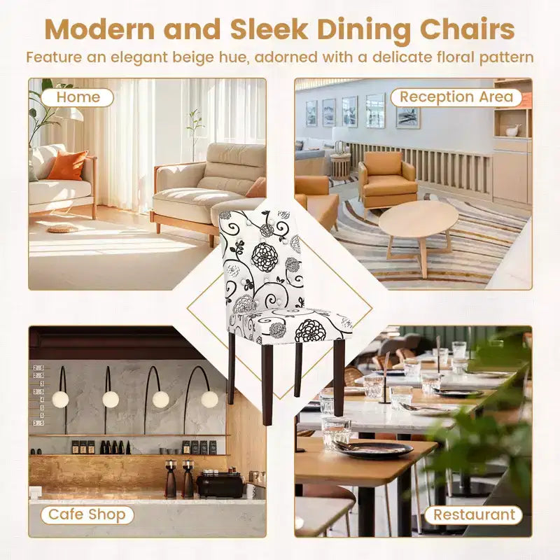 Chaise de salle à manger en bois Pieds en hévéa Assise rembourrée Ressorts en S