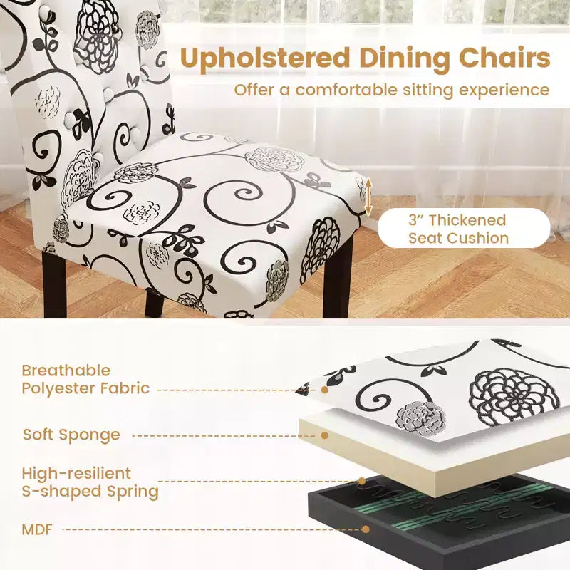 Chaise de salle à manger en bois Pieds en hévéa Assise rembourrée Ressorts en S