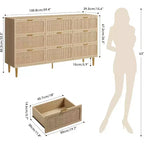Commode haute en rotin à 9 tiroirs – Meuble de rangement moderne en bois avec tiroirs profonds