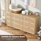 Commode haute en rotin à 9 tiroirs – Meuble de rangement moderne en bois avec tiroirs profonds