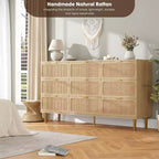Commode haute en rotin à 9 tiroirs – Meuble de rangement moderne en bois avec tiroirs profonds
