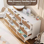 Commode haute en rotin à 9 tiroirs – Meuble de rangement moderne en bois avec tiroirs profonds