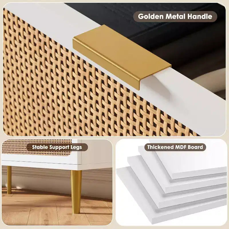 Commode haute en rotin à 9 tiroirs – Meuble de rangement moderne en bois avec tiroirs profonds