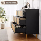 Commode haute en rotin à 9 tiroirs – Meuble de rangement moderne en bois avec tiroirs profonds
