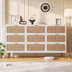 Commode haute en rotin à 9 tiroirs – Meuble de rangement moderne en bois avec tiroirs profonds