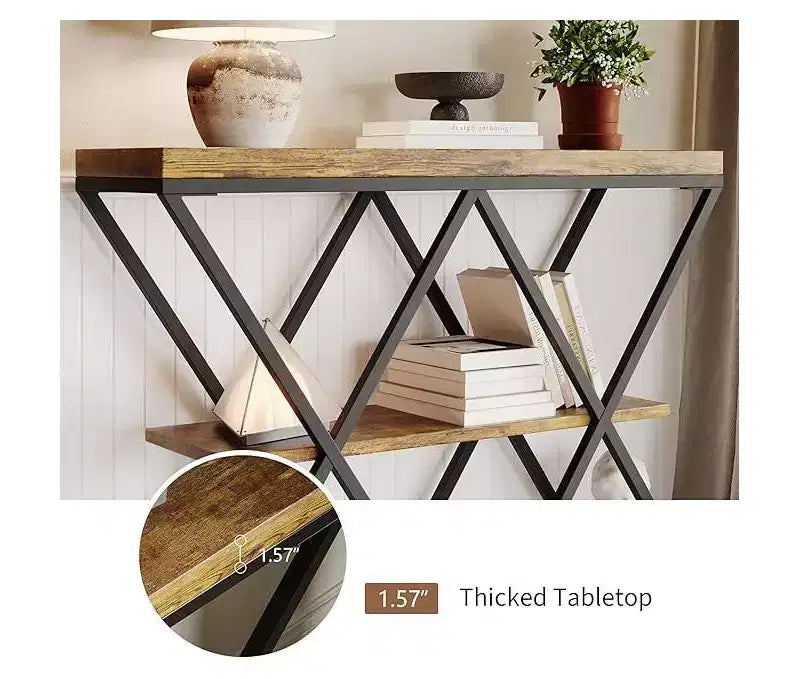 Cadre de table console industrielle à 3 niveaux avec étagère ouverte
