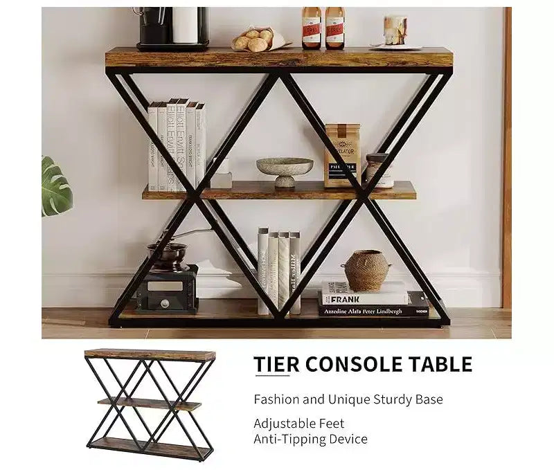 Cadre de table console industrielle à 3 niveaux avec étagère ouverte