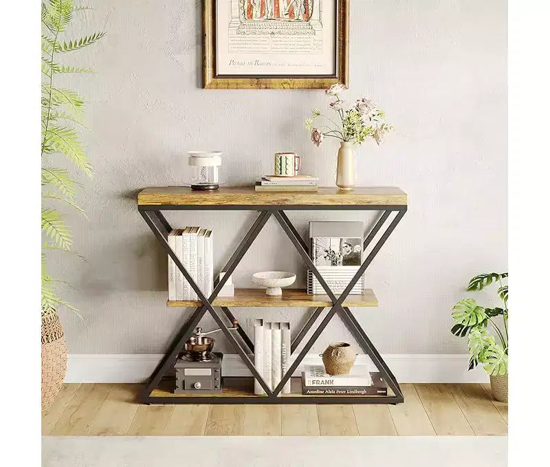 Cadre de table console industrielle à 3 niveaux avec étagère ouverte