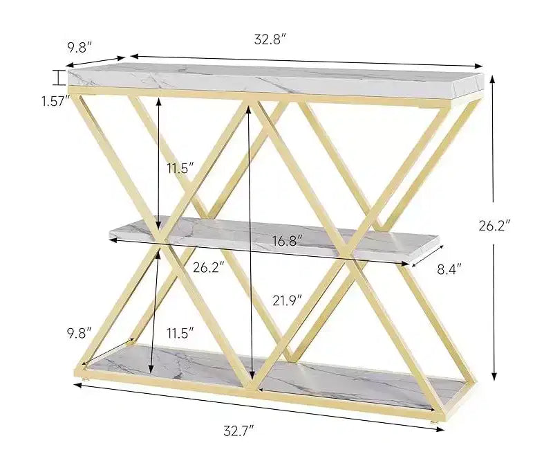 Cadre de table console industrielle à 3 niveaux avec étagère ouverte