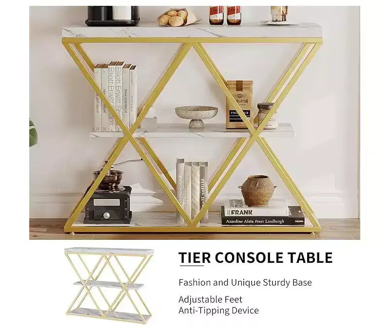 Cadre de table console industrielle à 3 niveaux avec étagère ouverte