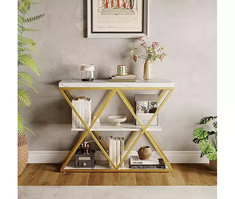 Cadre de table console industrielle à 3 niveaux avec étagère ouverte