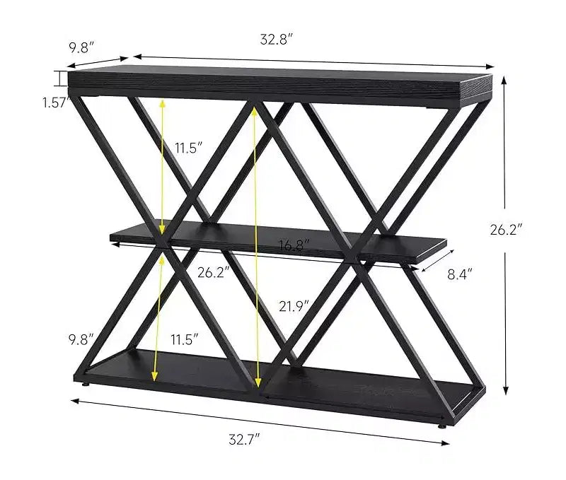 Cadre de table console industrielle à 3 niveaux avec étagère ouverte
