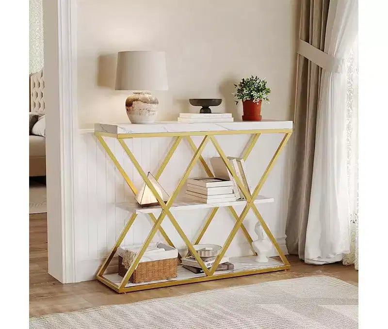 Cadre de table console industrielle à 3 niveaux avec étagère ouverte