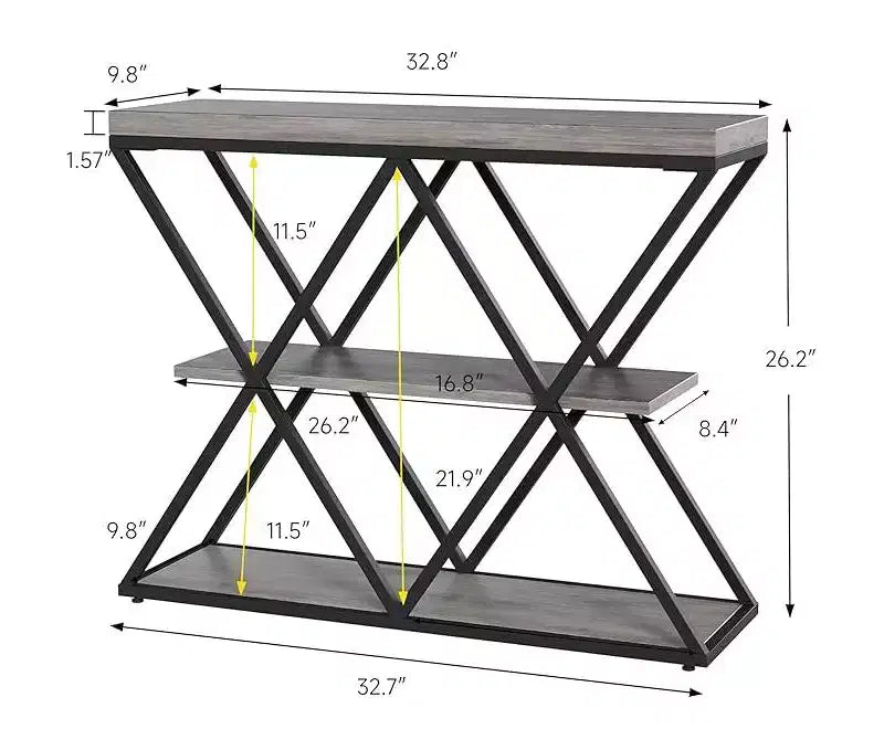 Cadre de table console industrielle à 3 niveaux avec étagère ouverte