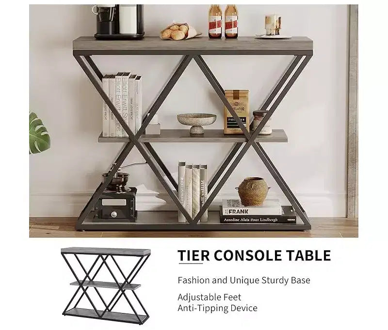 Cadre de table console industrielle à 3 niveaux avec étagère ouverte