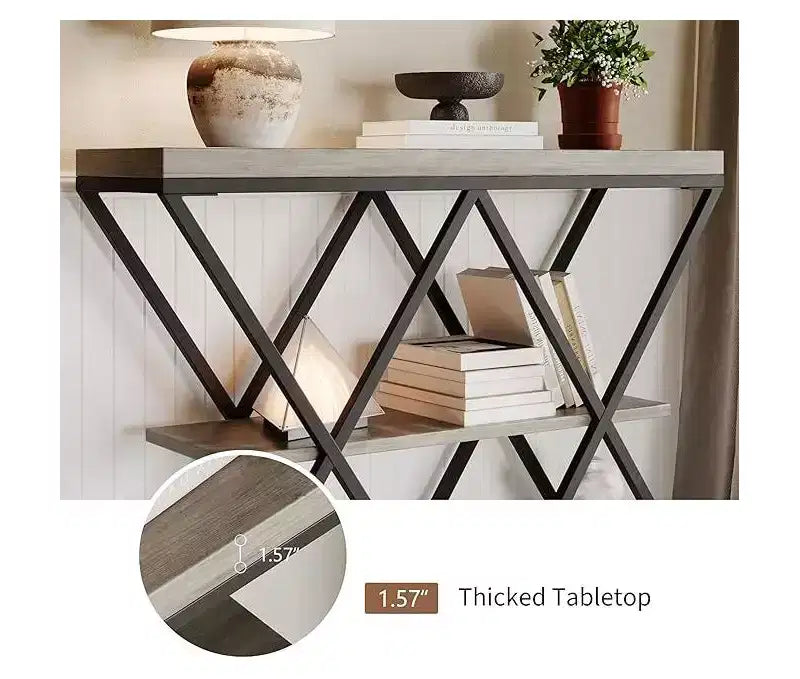 Cadre de table console industrielle à 3 niveaux avec étagère ouverte
