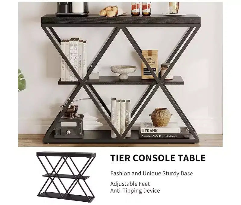 Cadre de table console industrielle à 3 niveaux avec étagère ouverte