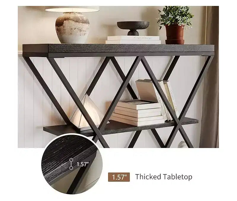 Cadre de table console industrielle à 3 niveaux avec étagère ouverte