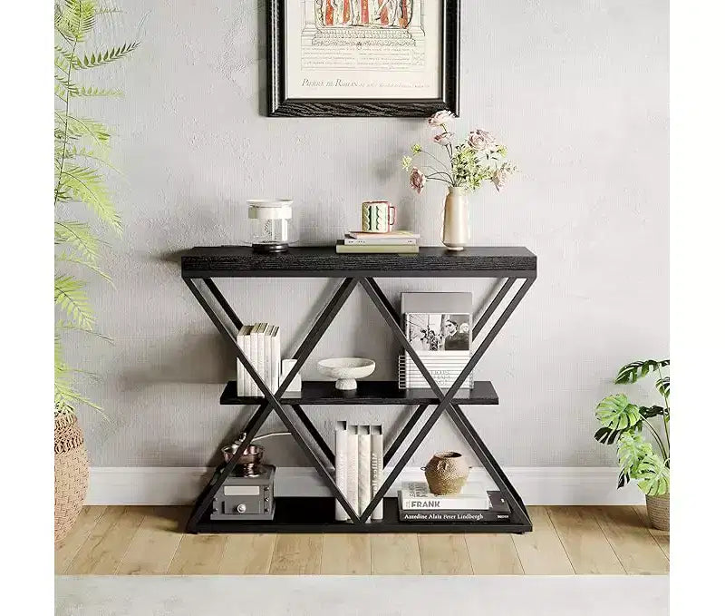 Cadre de table console industrielle à 3 niveaux avec étagère ouverte