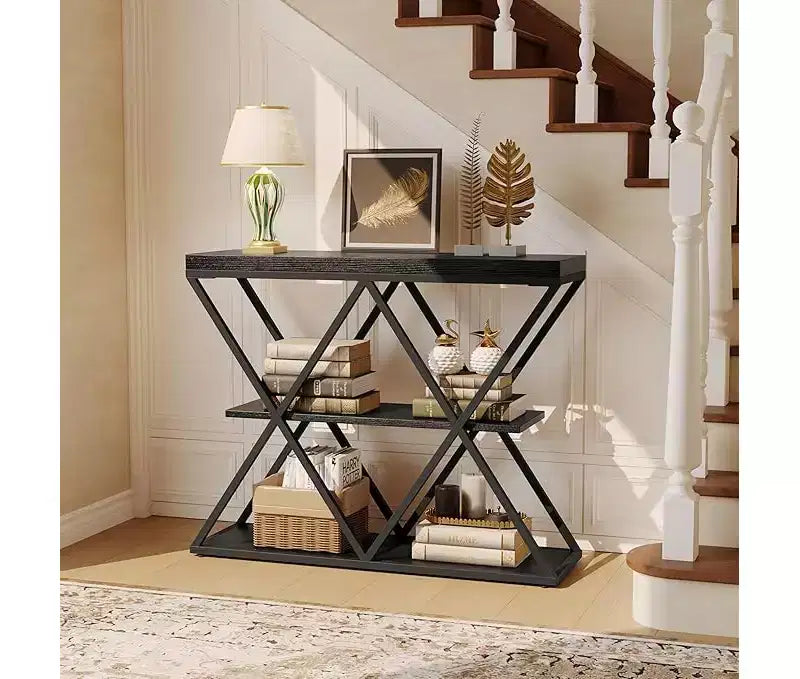 Cadre de table console industrielle à 3 niveaux avec étagère ouverte